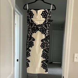 Paper Dolls Black Lace Overlay on cream sheath midi Dress